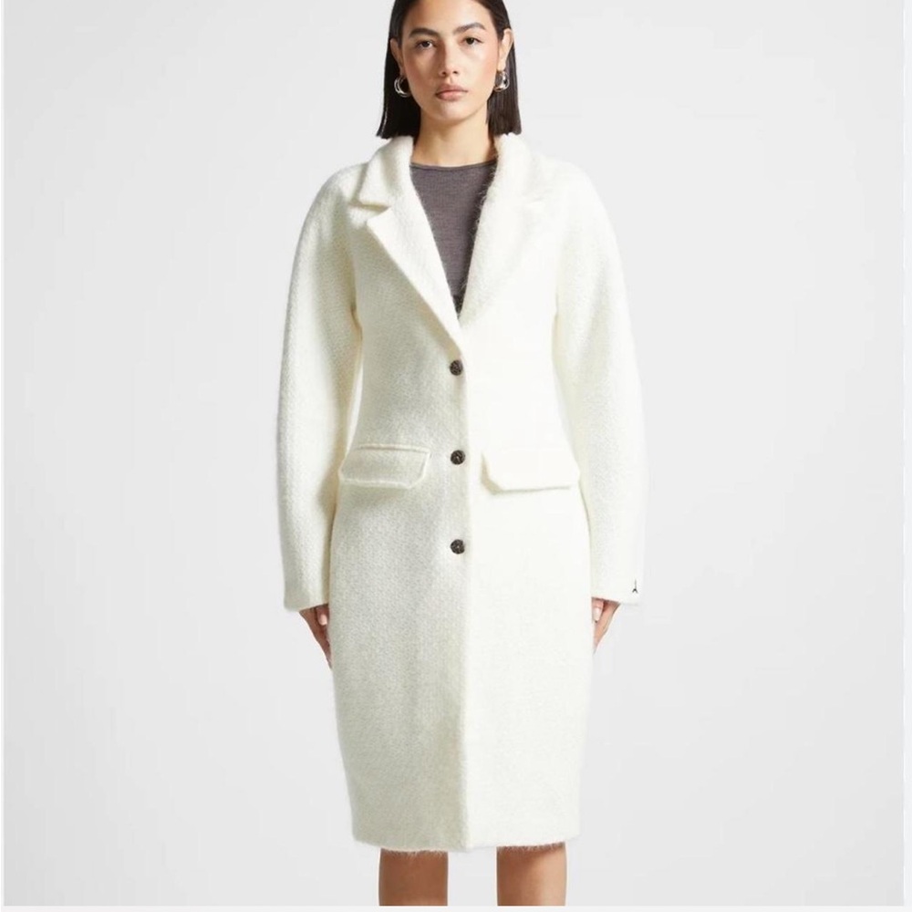 Manière De Voir Cinch Waist Textured Knit Coat – White, Size XS (US 2) | NWT